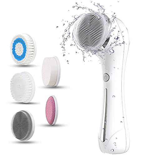 Facial Cleansing Brush with Dual Back Face Massage, Electric Spin Facial Brush with 5 Different Brush Heads for Deep Cleansing, Gentle Exfoliating, Removing Blackhead and Massaging