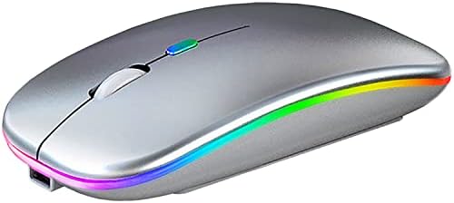 Wireless Bluetooth Mouse, LED Breathing Light Slim Mute Mouse,Portable(USB 2.4G+Bluetooth 5.2/3.0)Dual Mode Optical Computer Mice, 3 Adjustable DPI. For Laptop,iPad,PC,Android,Macbook,Tablet.(Silver)