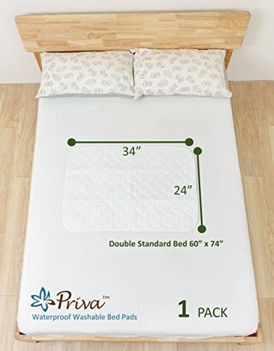 Priva 1 Pack Waterproof Washable Incontinence Bed Pads, 24 X 34 Inch Reusable Bed Wetting Underpad, Heavy Duty Mattress Protection For Elderly Seniors, Kids, Pets, Ultra Absorbent Pee Pads #TOP4