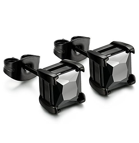 Jstyle Stainless Steel Black Stud Earrings for Men Women 20G Cubic Zirconia Black Earrings Studs for Sensitive Ears Hypoallergenic CZ Surgical Steel Earrings Pierced 3-8mm