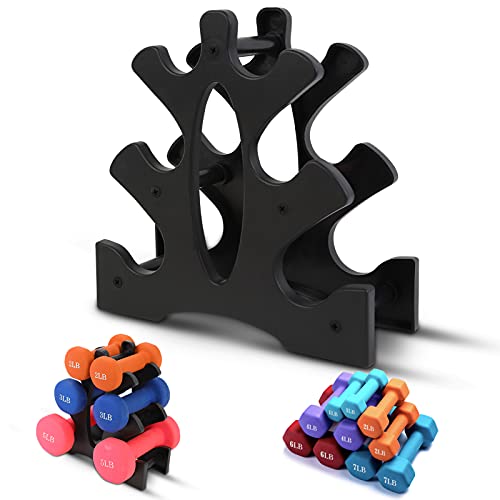 Compact Dumbbell Bracket, 3-Tier Tree-Shaped Dumbbell Rack, Mini Weight Lifting Dumbbell Storage Holder for Home Gym Workouts Office Fitness - Max Load 32 lbs (Without Dumbbells) (Only Dumbbell Rack)
