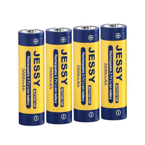 JESSY 18650 Rechargeable Battery 3.7Volt 18650 Battery Button Top 3000mAh High Capacity 18650 Batteries for Flashlights, Headlamp 4 Pack