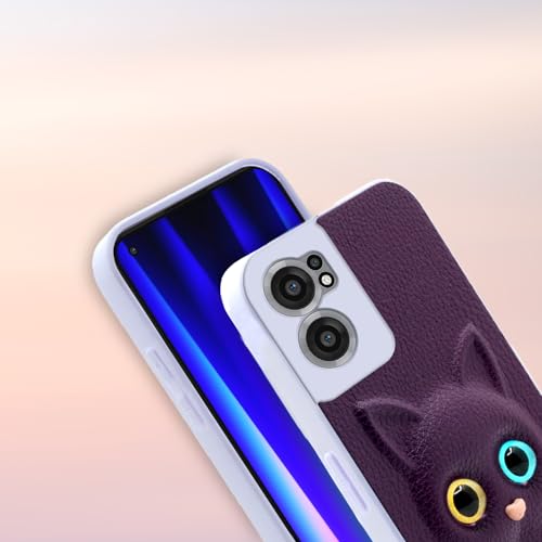Image of Pikkme Back Cover for Oneplus Nord Ce 2 5G Cute Cat Design Soft TPU Leather Style Bumper Case for Girls (Purple)