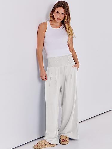 ANRABESS Women Linen Palazzo Pants Summer Boho Wide Leg High Waist Casual Lounge Pant 2025 Beach Travel Vacation Outfits - Image 7