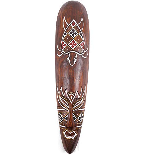 Coco Papaya Masque motif tortue colorée batik - Déco en bois 50cm