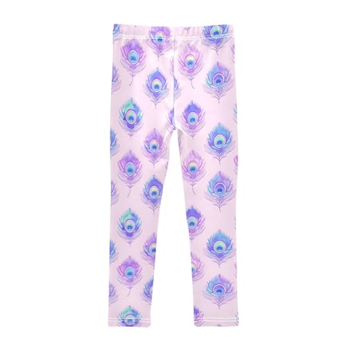 senya Girls Printed Leggings Yoga Pants Peacock Feathers Pattern for Kids in 4t to 10 Years, 4T2