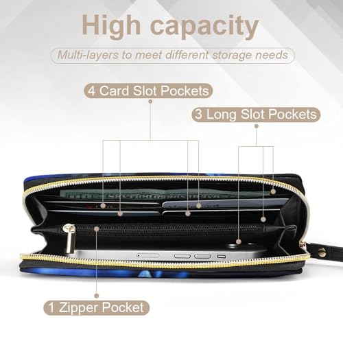 Women Wallets Blue Flower Leather Wallet for Women Thin Wallet with Zipper Pocket Card Holder4