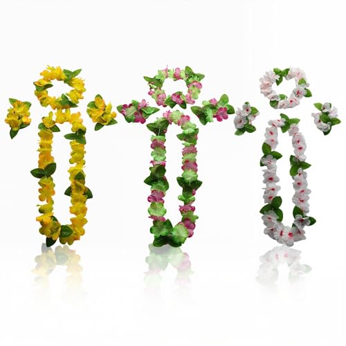 NHQZ 3 Pièces Collier De Fleurs Hawaïennes, collier hawaien,Guirlande Hawaïenne, Guirlande De Fleurs Colorées, Tenue De Plage Tropicale, Tenue Hula, La...