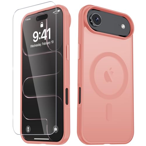 Image of YENAPOON for iPhone Air Case, Matte Magnetic Phone Cover [with 1 Screen Protector] [Support for MagSafe] [Shockproof Military Grade Protection] Translucent Frosted Back, Pink