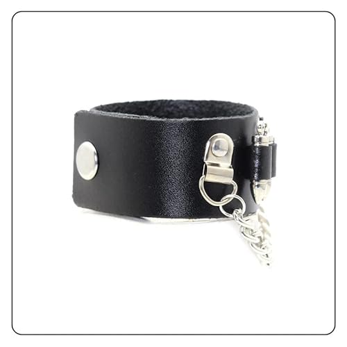 Fusamk Punk Rock Snap Bracelet Bullet Chain Wristband Wide Leather Cuff Bracelet(Black) #TOP3
