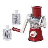 KFGISD, Manuelle rotierende Käsereibe und Gemüsehobel for Schokolade, Gemüse und Nüsse – Küchenwerkzeug in Dunkelrot ，Gemüseschneider