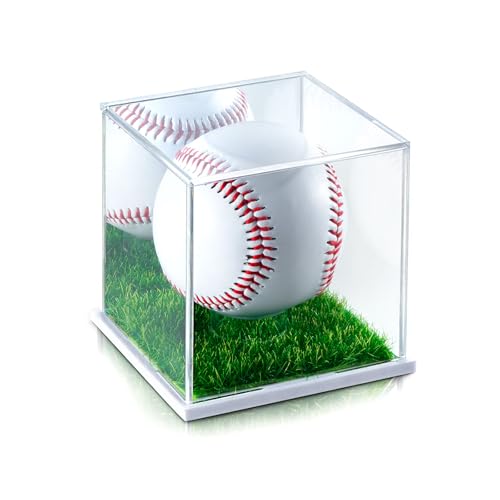 Acrylic Baseball Display Case with UV Protection, Mirror and Turf Stand - White (1PC)