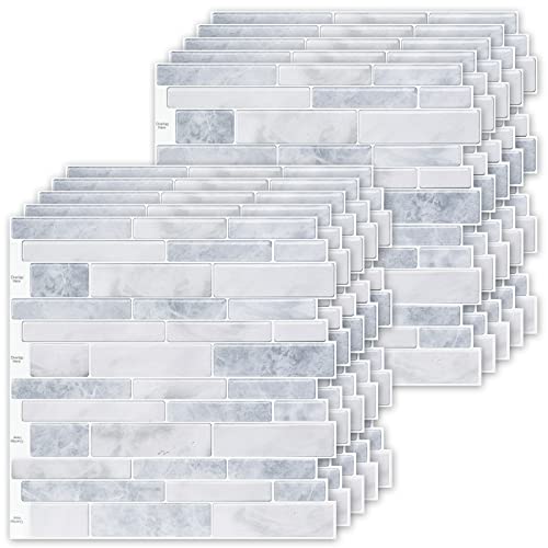 Peel And Stick Backsplash Tile Self-Adhesive 3D Vinyl Tiles Stick On Backsplash For Kitchen Bathroom Home Decor Brick Marble Wall Sticker Gray Mix (12" X 12", 10 Sheets) #TOP1