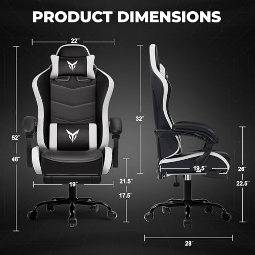 Image of GTPLAYER Gaming Chair High Back Computer Chairs with Foot Rest for Adults, Ergonomic Height Adjustable Recliner Chair 300lbs with Linkage Armrest and Lumbar Support for Home Office, White