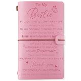 PRSTENLY Friendship Gifts for Women, 140 Page Refillable Leather Journal Best Friend Birthday Gifts for Women, to My Bestie Gift Valentines Day Mothers Day Christmas Graduation Gift for Friends Woman