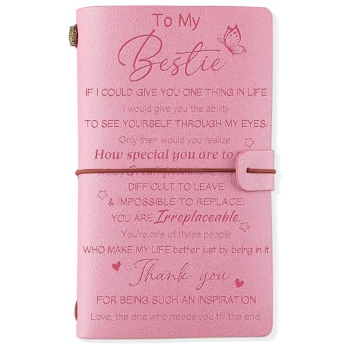 PRSTENLY Friendship Gifts for Women, 140 Page Refillable Leather Journal Best Friend Birthday Gifts for Women, to My Bestie Gift Valentines Day Mothers Day Christmas Graduation Gift for Friends Woman