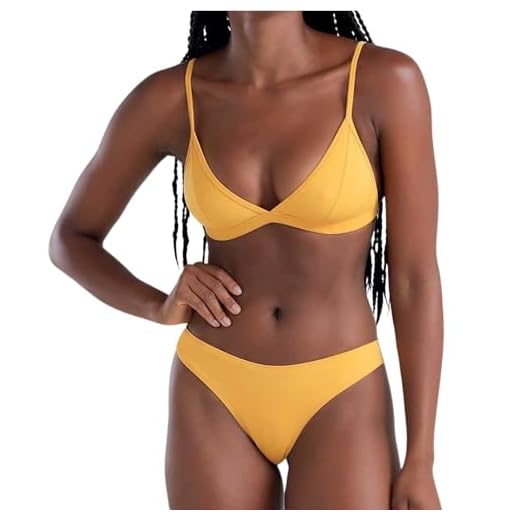 SHE BY MASH Biquini Fio Dental Top Triângulo Bojo Removível Praia Uv, Amarelo Ouro, GG