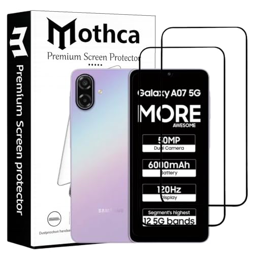 Image of Mothca Military-Grade Gorilla Tempered Glass Screen Protector for Samsung Galaxy A07 | Black | Pack of 2 | Edge-to-Edge Coverage | Scratch Resistant | Easy Installation Kit