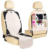 funbliss Car Seat Protector + Kick Mat Auto Seat Back Protector Beige with Multi Pocket for Large St