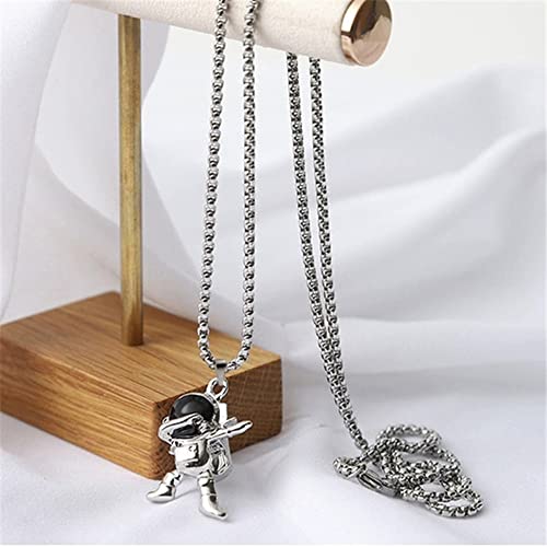 Astronaut Necklace For Men Women Stainless Steel Silver Fashion Punk Rock Hip Hop Anime Edgy Trendy Cool Simple Unique Design Dance Astronaut Pendant Necklace Jewelry Gift For3