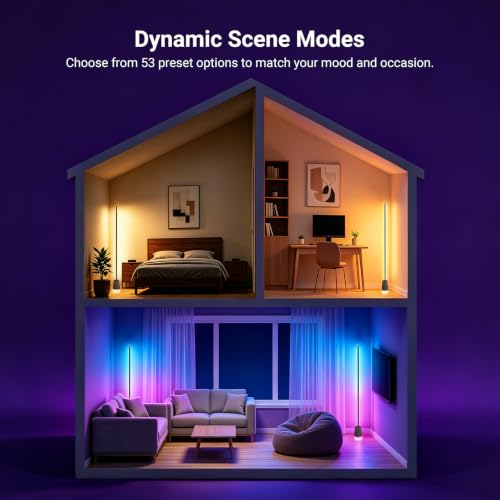 Image of NEEWER NF06 RGB IC CW Smart Floor Lamp, 1500lm LED Standing Corner Light, APP /AI Design /Music Sync, 16 Million Color Ambient Lighting Compatible with Google and Alexa, Living Room Bedroom Home Decor