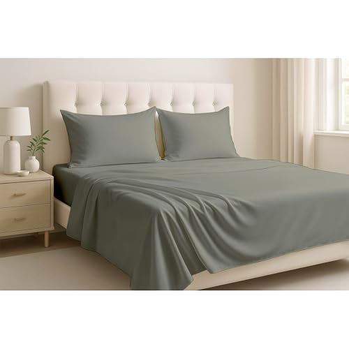 Cottingon 4 Pcs Extra Deep 100% Cotton Bed Sheets Set, Soft and Luxury Bedding Fits Upto 22 Inch Extra deep Pocket with Elastic All Around, Twin XL, Light Grey Solid