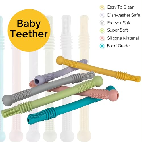 Image of Lefan Silicone Tube Teething Toys for Babies - 6-18 Months Infants - Pack of 3 Pcs, Multicolor (Round-3Pcs)