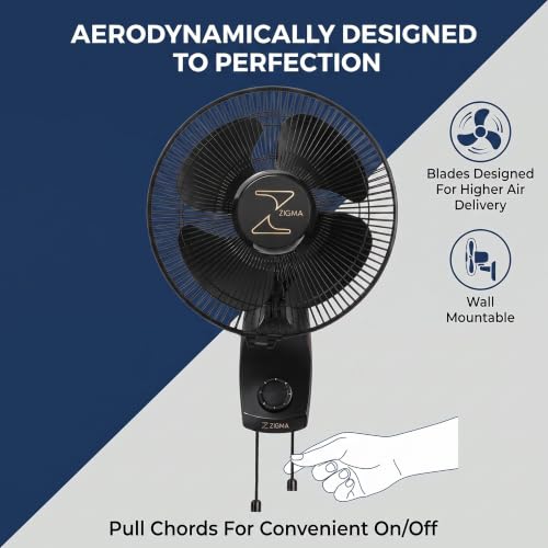 Image of ZIGMA Charm 300 MM High Speed Wall Fan - Powerful Airflow, Sleek Design, Silent Operation, Easy Mount Wall Mounted Fan for Home and Office (Black)