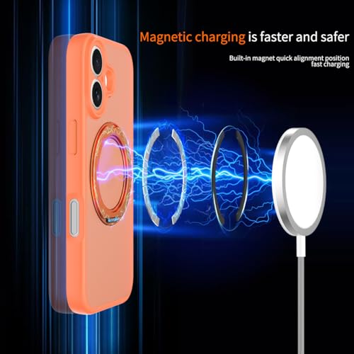 Image of Magnetic Case for iPhone 17 with Magnetic Ring Stand, [Compatible with Magsafe] [Military Grade Drop Protection] Shockproof Phone Cover for iPhone 17 Full Camera Protection 6.3 inch Orange