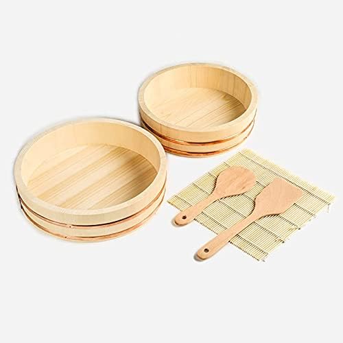 Hangiri Oke Sushi Rice Cooling Bowl - Essential Sushi Making Kit with Mats & Rice Paddle for Home & Restaurant, Perfect for Authentic Japanese Cuisine Preparation