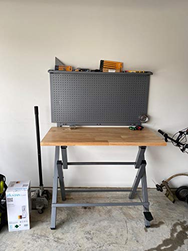Might Foldable Heavy Duty Workbench and Garage Tool Organizer | Holds up to 750 pounds, for Power Tool Organization Storage Woodworking Electronics, Stainless Steel Pegboard, Anti-Rust/Corrosion