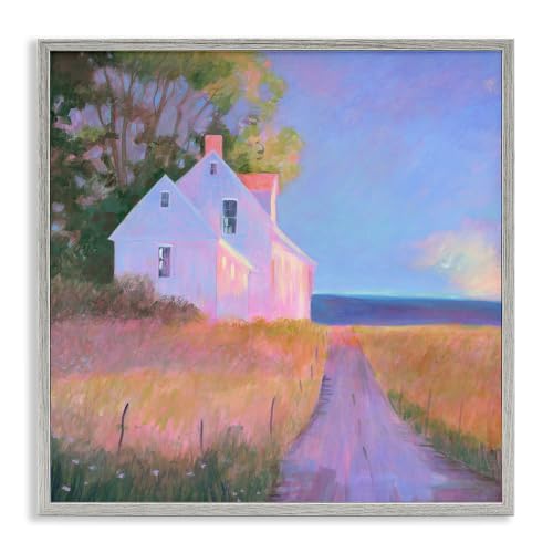 Sunlit Seaside Cottage Path Painting, 24 x 24 Inch Framed Giclée Print