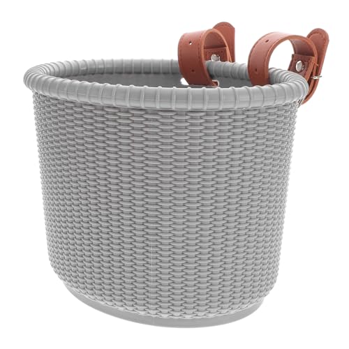 BESTonZON Bicycle Front Basket Durable Plastic Container with Straps for Boys and Stylish Gray Design for Scooters and Bicycles for School Bags