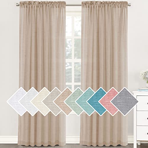 H.VERSAILTEX Natural Linen Sheer Curtains 84 Inches Length 2 Panels Textured Woven Linen Blended Curtain Drapes for Living Room/Bedroom Light Filtering Rod Pocket Draperies - Natural