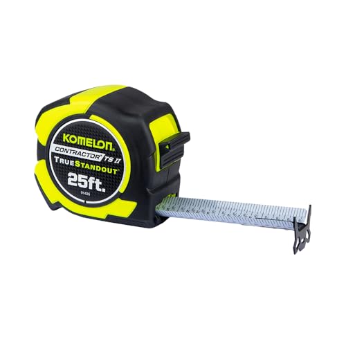 Komelon 25-Ft Contractor TSII Wide Blade Tape Measure with Backside Printing, Manual Lock, Long Standout (91425)