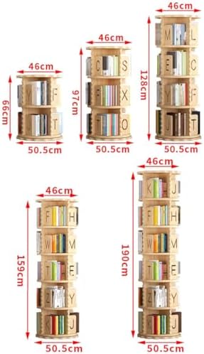 360° Kids Rotating Bookshelf Tower, Solid Wood Revolving Bookcase with Letter Baffles, Space-Saving Storage for Children's Room, Study, Playroom, Nursery