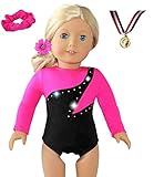 18 inch Doll Gymnastics Outfit Neon Pink - Compatible with18 inch Doll Clothes and Accessories (3...