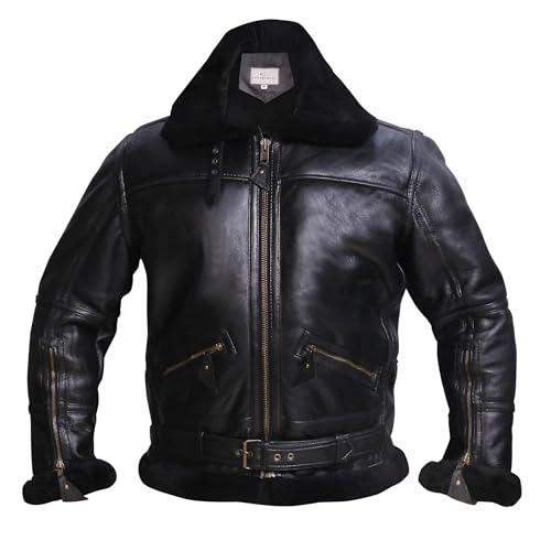 RAF Bomber Jacket Aviator Real Shearling Sheepskin Leather Jacket3