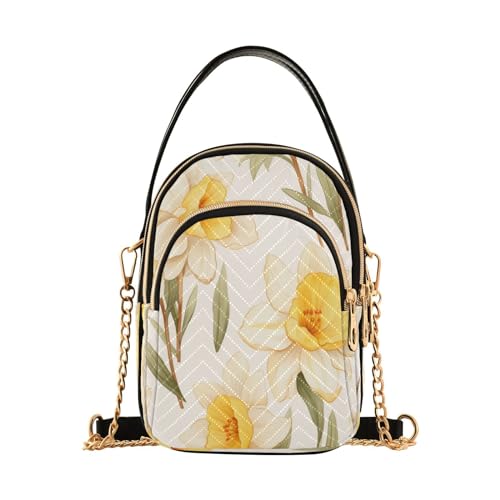 Quilted Crossbody Bags for Women,Yellow Daffodils on Beige Women's Crossbody Handbags Small Travel Purses Phone Bag