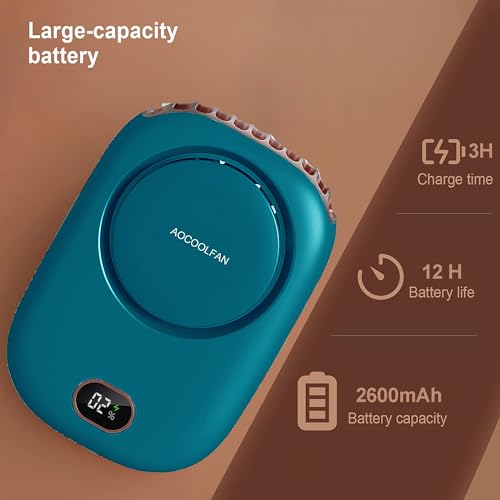 Image of AOCOOLFAN Portable Neck Fan, Mini Small Personal Handheld Fan USB Rechargeable 3 Speed for Girls Boys Woman Eyelash Travel Home Office Outdoor (Blue)