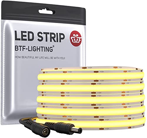 BTF-LIGHTING FCOB Bande LED flexible haute densité uniforme 9W/m 5m 480LED/m DC12V Blanc chaud...