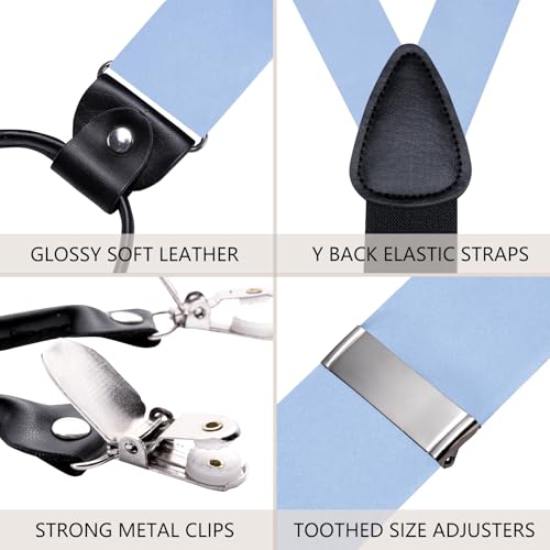 Image of Dubulle Suspender and Bow Tie for Men Paisley Solid Mens Suit Braces Pretied Bowtie and Handkerchief Cufflinks Formal Wedding