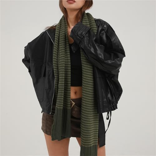 Womens Winter Scarf Warm Cashmere Feel Scarf Long Green Stripe Knit Shawls and Wraps Holiday Ladies Gifts3