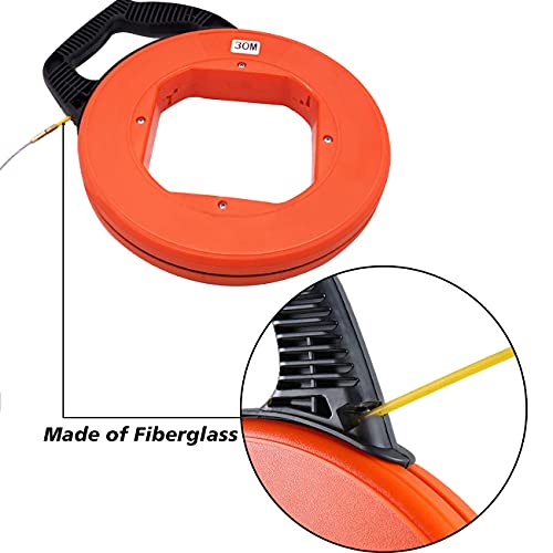 Fithoist Fiberglass Fish Tape 100Ft Electrical Cable Puller 4Mm X 30M Fish Tape Reel Great For Pull Communication Cable Line Long Runs With Plastic Case Wire Pulling Tool #TOP4
