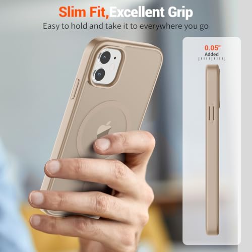 Image of SUPFINE Magnetic for iPhone 11 Phone Case(Compatible with MagSafe)(Military Grade Drop Protection) Slim Translucent Matte Shockproof with Anti-Fingerprint Phone Case,Desert Gold