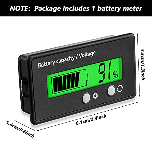 DC 12V 24V 36V 48V 60V 72V 84V Golf Cart Battery Meter with Alarm, Front Setting and Switch Key Battery Capacity Voltage Indicator Gauge Acid and Lithium ion Indicator