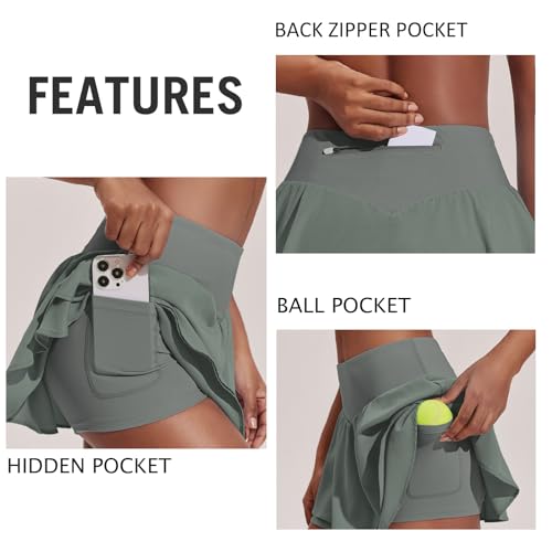 Image of PINSPARK Womens Tennis Skirt Pleated High Waisted Golf Skort with 3 Pockets