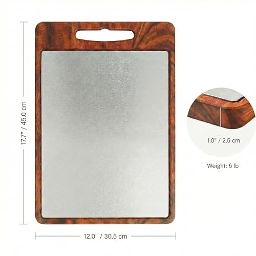 Tabla de Cortar de Titanio con Madera Sólida de Sapele, 45,7 cm x 30,5 cm x 2,5 cm, para Picar y Servir, con Ranura para Jugos, Asas Antideslizantes y Pies No Deslizables miniatura 2
