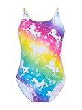 TTAO Mädchen Kinder Meerjungfrau Badeanzug Einteiler Bikini Bademode Strandanzug Strandbikini Schwimmanzug Badebekleidung Gr.98-176 Cartoon Pferd D 134-140