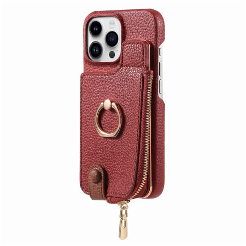 Portefeuille Cuir iPhone 15 Pro avec Étui Cartes et Coque Béquille Rouge ENILSA